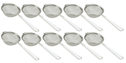 10er SET METALTEX Sieb fein, 7 cm, Drahtgriff mit Kunststoffeinlage, verzinnt