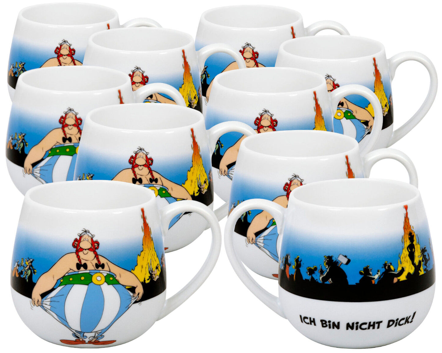 10er SET KÖNITZ Kuschelbecher Asterix - Ich bin nicht dick - 420 ml / Motivtasse