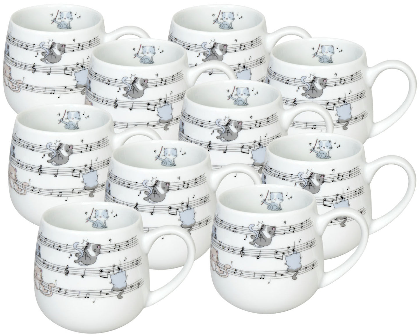 10er SET KÖNITZ Kuschelbecher LOVELY CATS - Musical - 400 ml aus Porzellan / Motivtasse