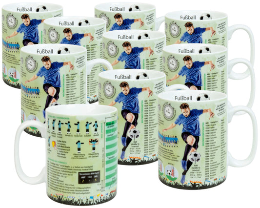 10er SET KÖNITZ Wissensbecher FUSSBALL 490 ml aus Porzellan / Motivbecher