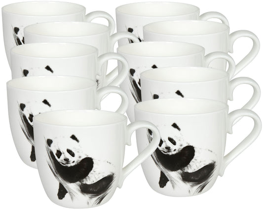 10er SET KÖNITZ 1120572617 Becher AMAZING ANIMALS - PANDA - 425 ml aus Bone China Porzellan / Design Vanessa Kahl