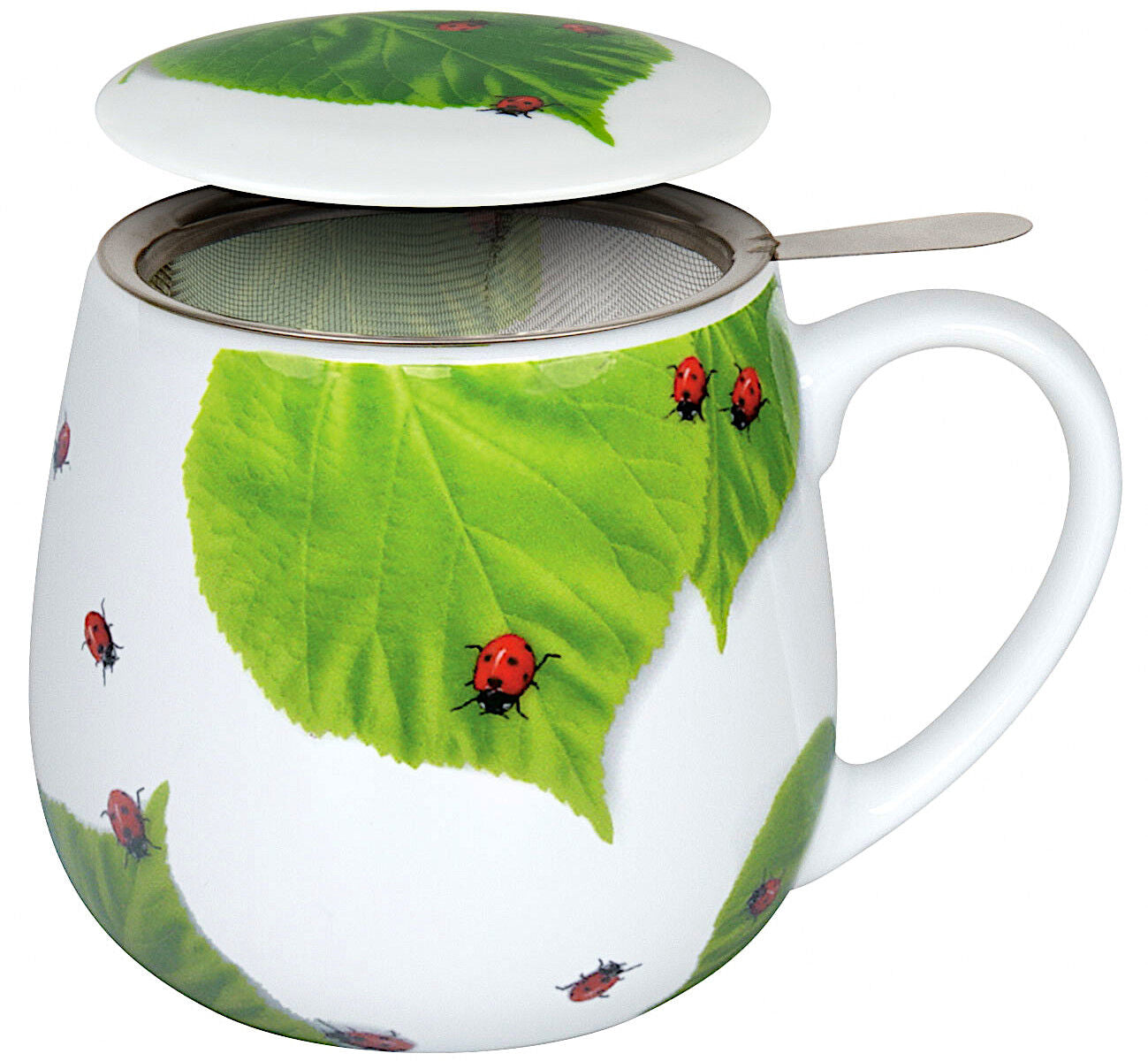 Könitz Becher mit Sieb und Deckel 420 ml Tea for you - Marienkäfer auf Laub / Teebecher
