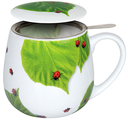 Könitz Becher mit Sieb und Deckel 420 ml Tea for you - Marienkäfer auf Laub / Teebecher