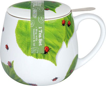 Könitz Becher mit Sieb und Deckel 420 ml Tea for you - Marienkäfer auf Laub / Teebecher – Bild 2