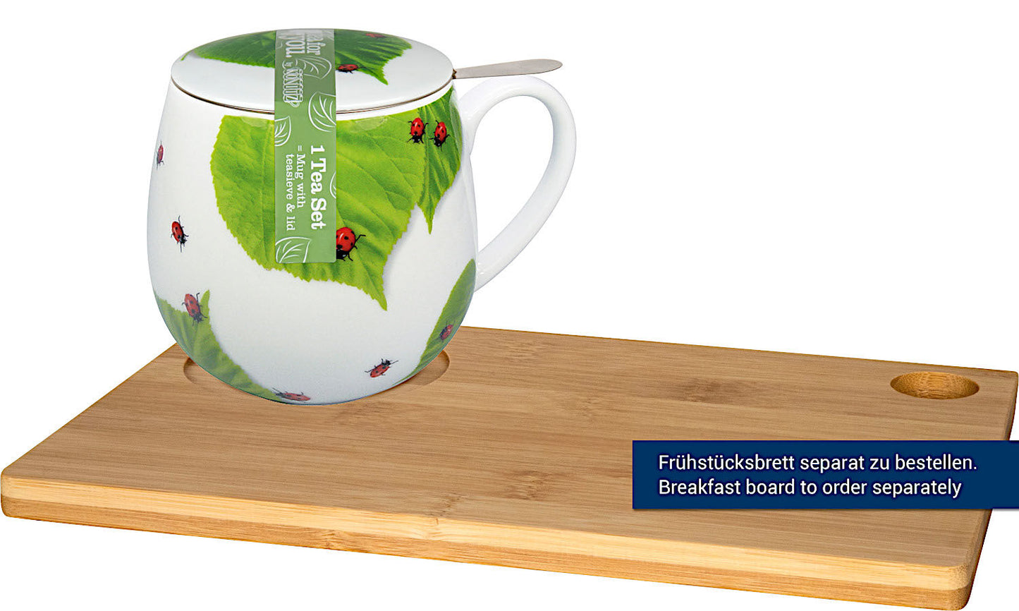 Könitz Becher mit Sieb und Deckel 420 ml Tea for you - Marienkäfer auf Laub / Teebecher – Bild 3