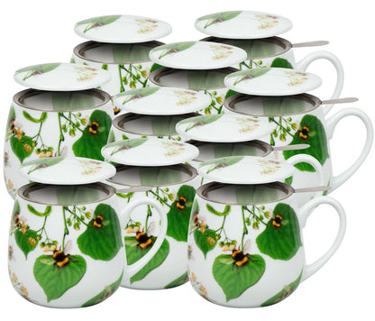 10er SET Könitz Becher mit Sieb und Deckel 400 ml Tea for you - Bumblebees on leave / Teebecher