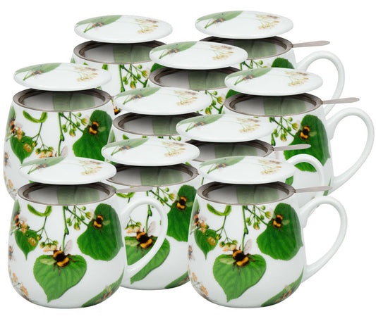 10er SET Könitz Becher mit Sieb und Deckel 400 ml Tea for you - Bumblebees on leave / Teebecher