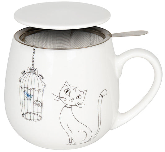 Könitz Becher mit Sieb und Deckel 420 ml Tea for you - CATS AND BIRDS / Teebecher