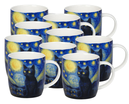 10er SET KÖNITZ 1172752918 Becher Arty Animals - Van Gogh's Cat 400 ml aus Bone China Porzellan / Katze