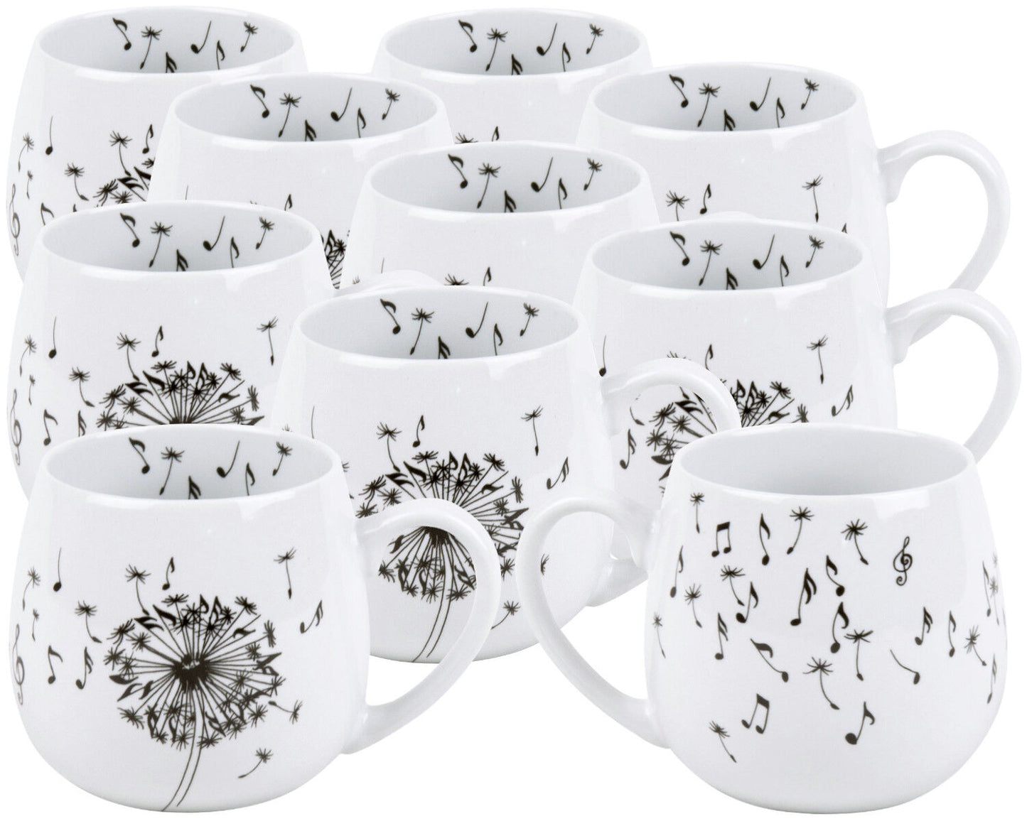10er SET KÖNITZ 1111431775 Kuschelbecher 400 ml Music Dandelion, Porzellan / Löwenzahn Becher