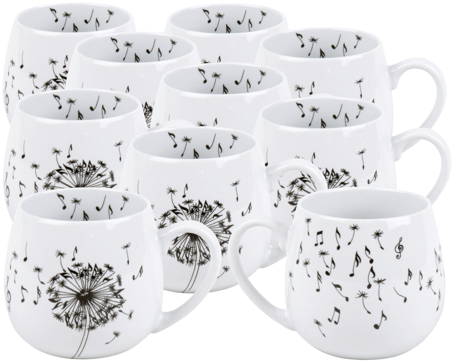 10er SET KÖNITZ 1111431775 Kuschelbecher 400 ml Music Dandelion, Porzellan / Löwenzahn Becher