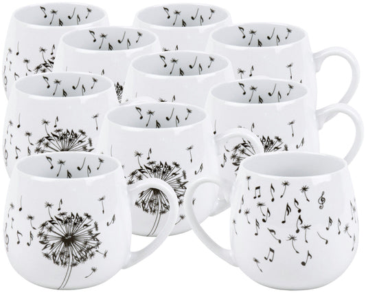 10er SET KÖNITZ 1111431775 Kuschelbecher 400 ml Music Dandelion, Porzellan / Löwenzahn Becher