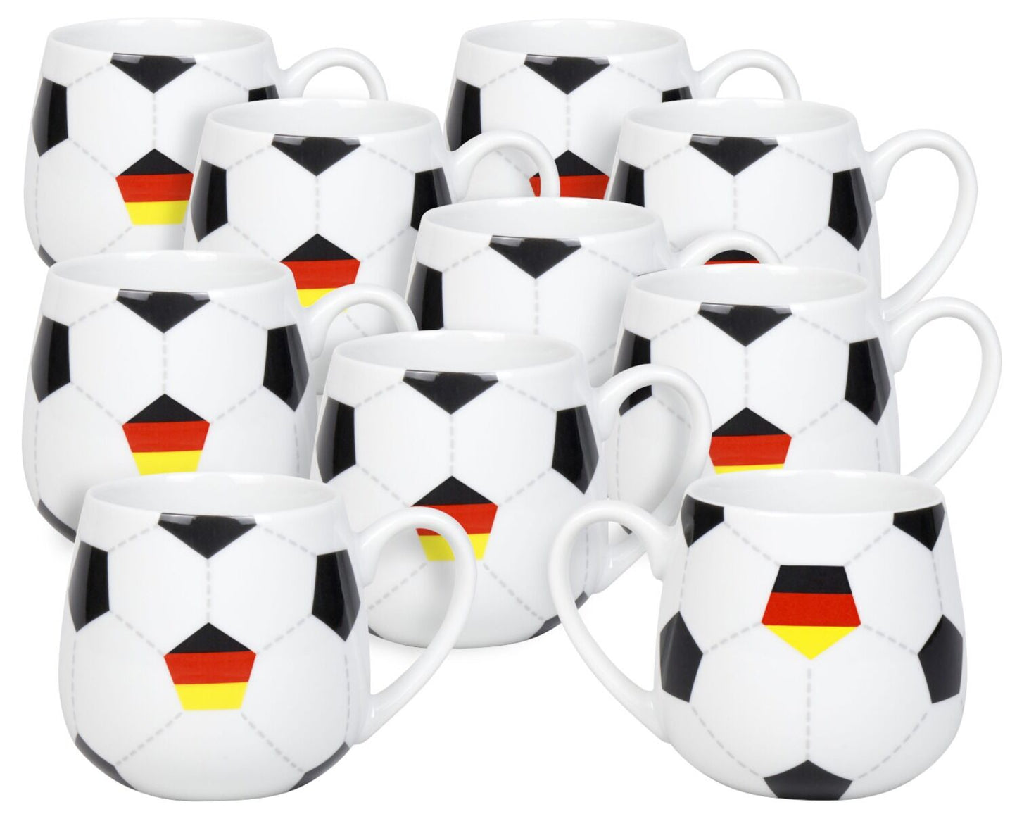 10er SET KÖNITZ 1111433030 Könitz Kuschelbecher Fußball Deutschland, 400 ml, Porzellan / Becher
