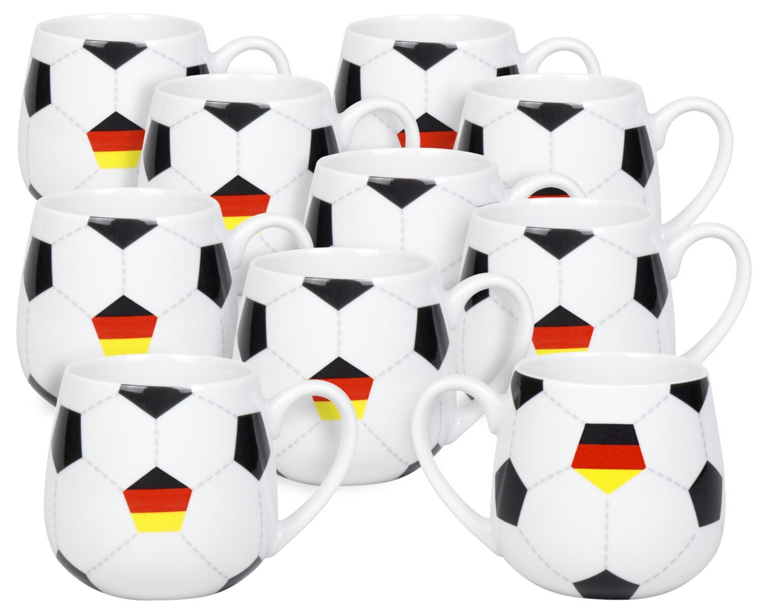 10er SET KÖNITZ 1111433030 Könitz Kuschelbecher Fußball Deutschland, 400 ml, Porzellan / Becher