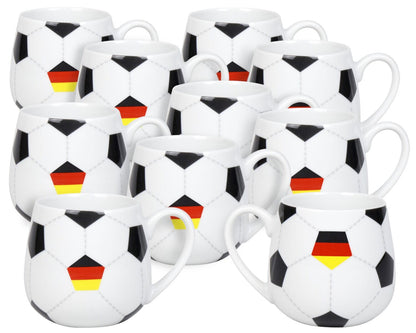 10er SET KÖNITZ 1111433030 Könitz Kuschelbecher Fußball Deutschland, 400 ml, Porzellan / Becher