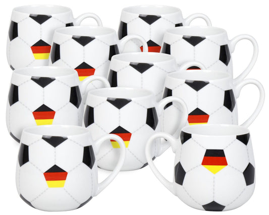 10er SET KÖNITZ 1111433030 Könitz Kuschelbecher Fußball Deutschland, 400 ml, Porzellan / Becher
