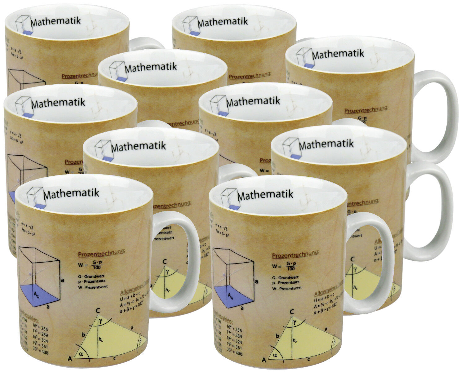 10er SET KÖNITZ 1113301063 Wissensbecher MATHEMATIK 490 ml aus Porzellan / Motivbecher