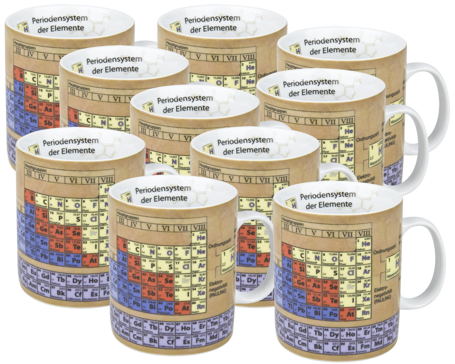 10er SET KÖNITZ 1113301064 Wissensbecher CHEMIE 490 ml aus Porzellan / Motivbecher
