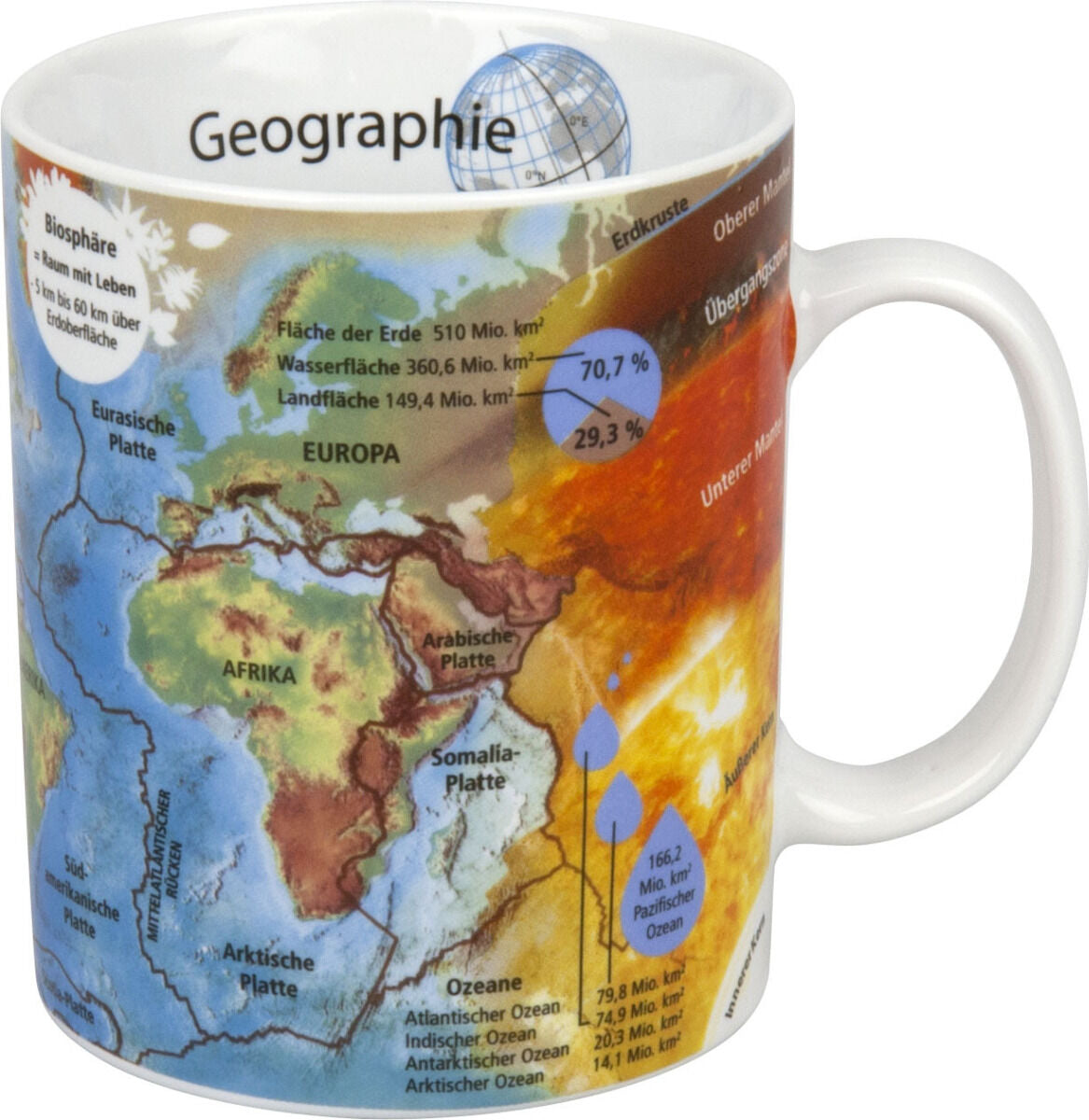 KÖNITZ 1113301978 Wissensbecher GEOGRAPHIE 490 ml aus Porzellan / Motivbecher