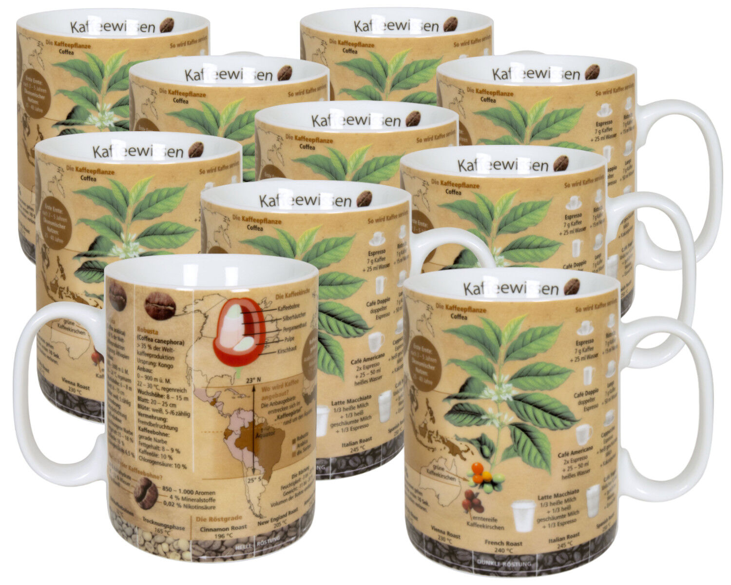 10er SET KÖNITZ 1113302637 Wissensbecher KAFFEEWISSEN 490 ml aus Porzellan / Motivbecher