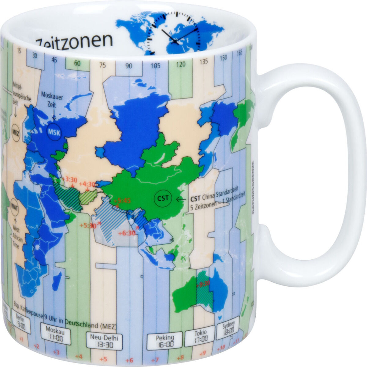 KÖNITZ 1113302990 Wissensbecher ZEITZONEN 460 ml aus Porzellan / Motivbecher