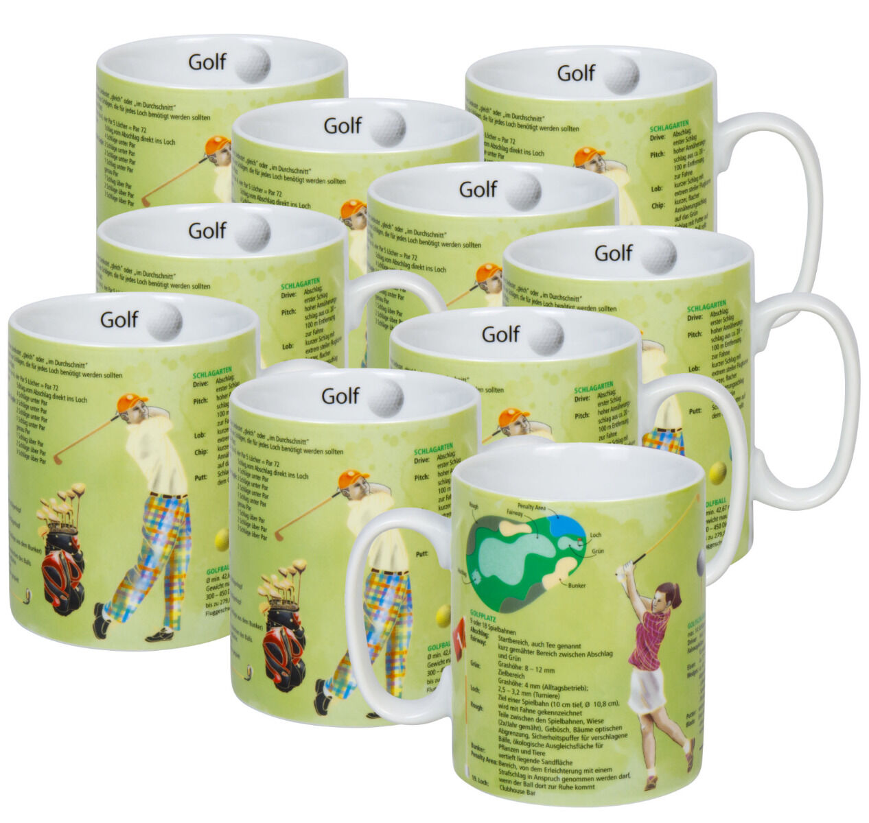 10er SET KÖNITZ 1113303029 Wissensbecher GOLF 460 ml aus Porzellan / Motivbecher