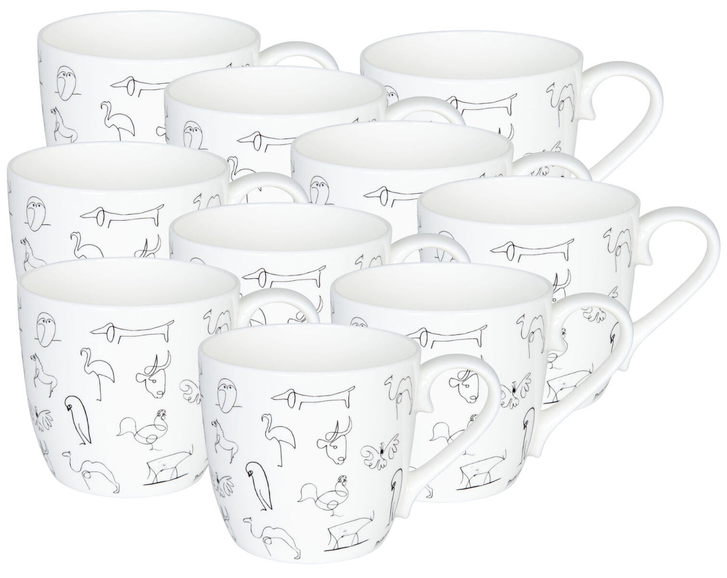 KÖNITZ 10er SET 1120570104 Becher Picasso - Animaux (Tiere) - 425 ml aus Bone China Porzellan