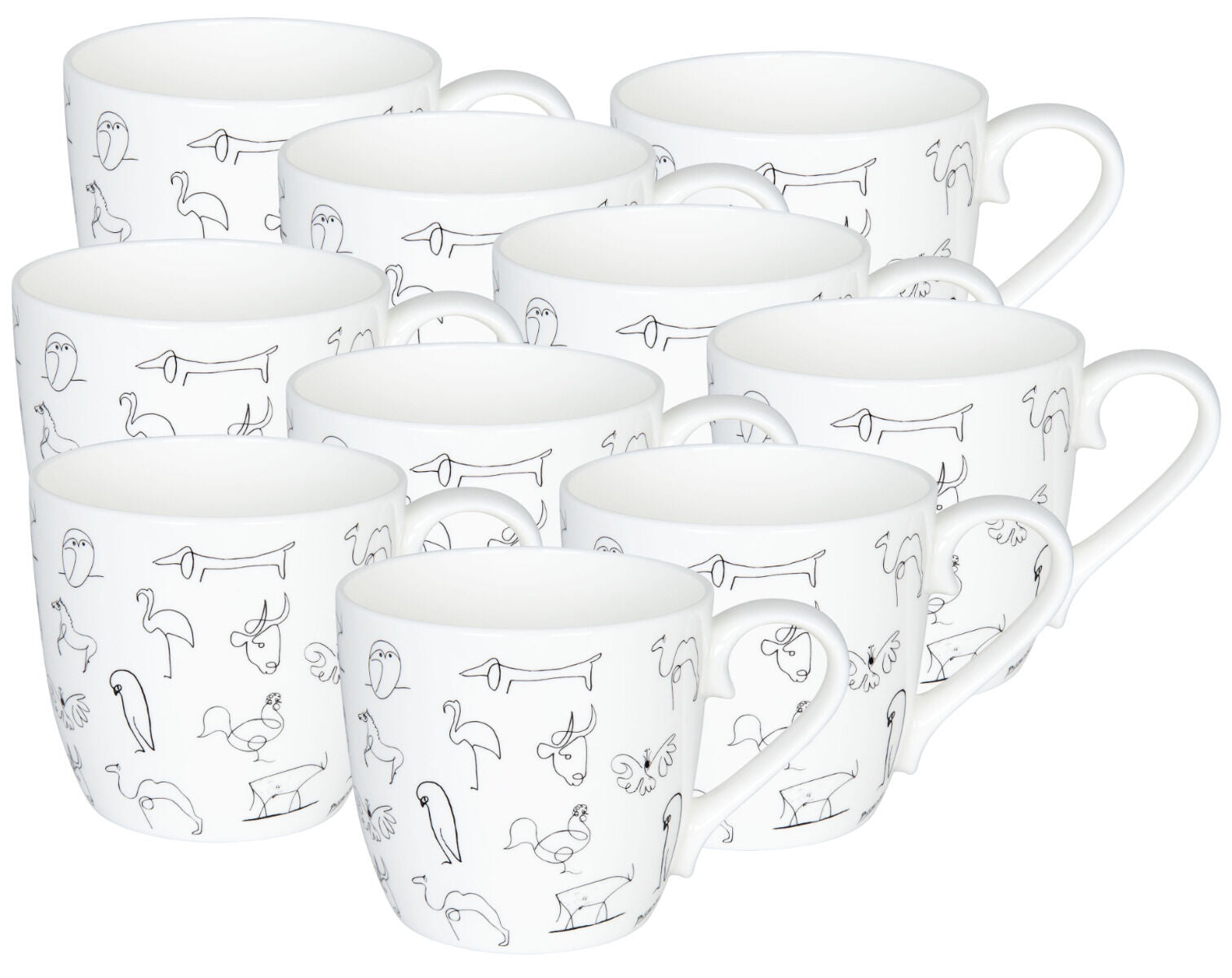 KÖNITZ 10er SET 1120570104 Becher Picasso - Animaux (Tiere) - 425 ml aus Bone China Porzellan