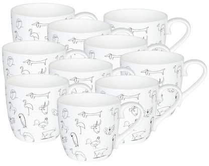 KÖNITZ 10er SET 1120570104 Becher Picasso - Animaux (Tiere) - 425 ml aus Bone China Porzellan