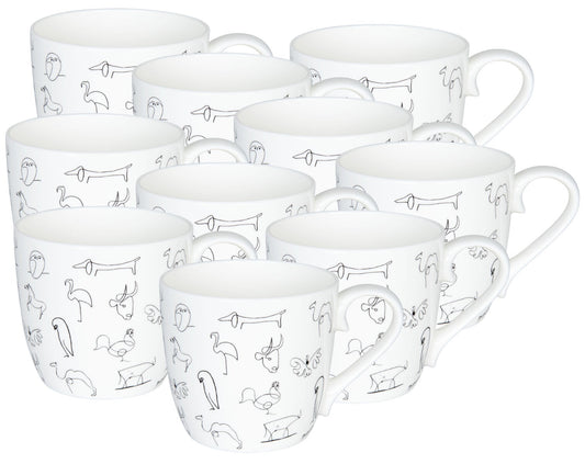 KÖNITZ 10er SET 1120570104 Becher Picasso - Animaux (Tiere) - 425 ml aus Bone China Porzellan