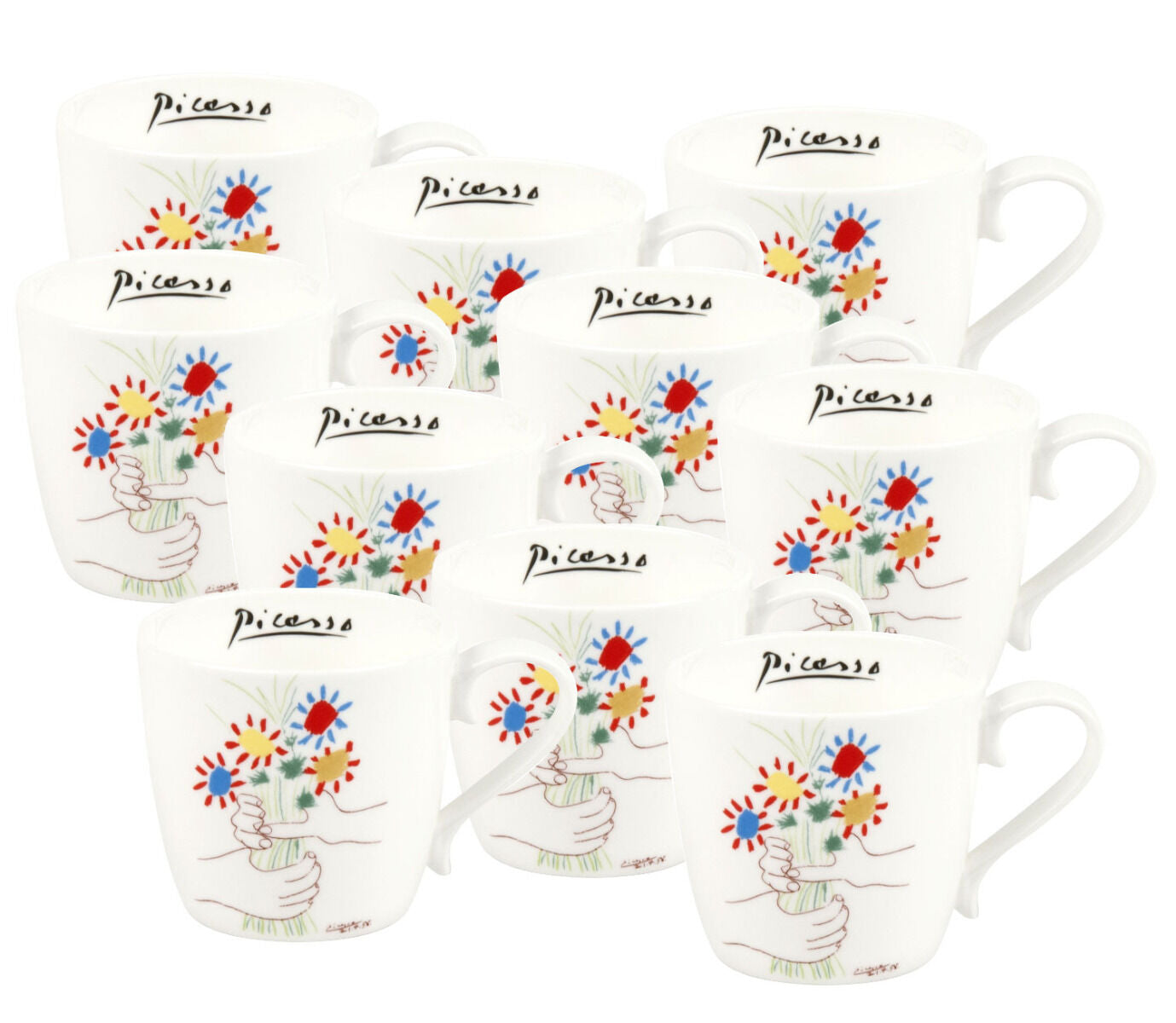 10er SET KÖNITZ 1120571993 Becher Picasso - Le Bouquet de l'Amitié - 450 ml aus Bone China Porzellan