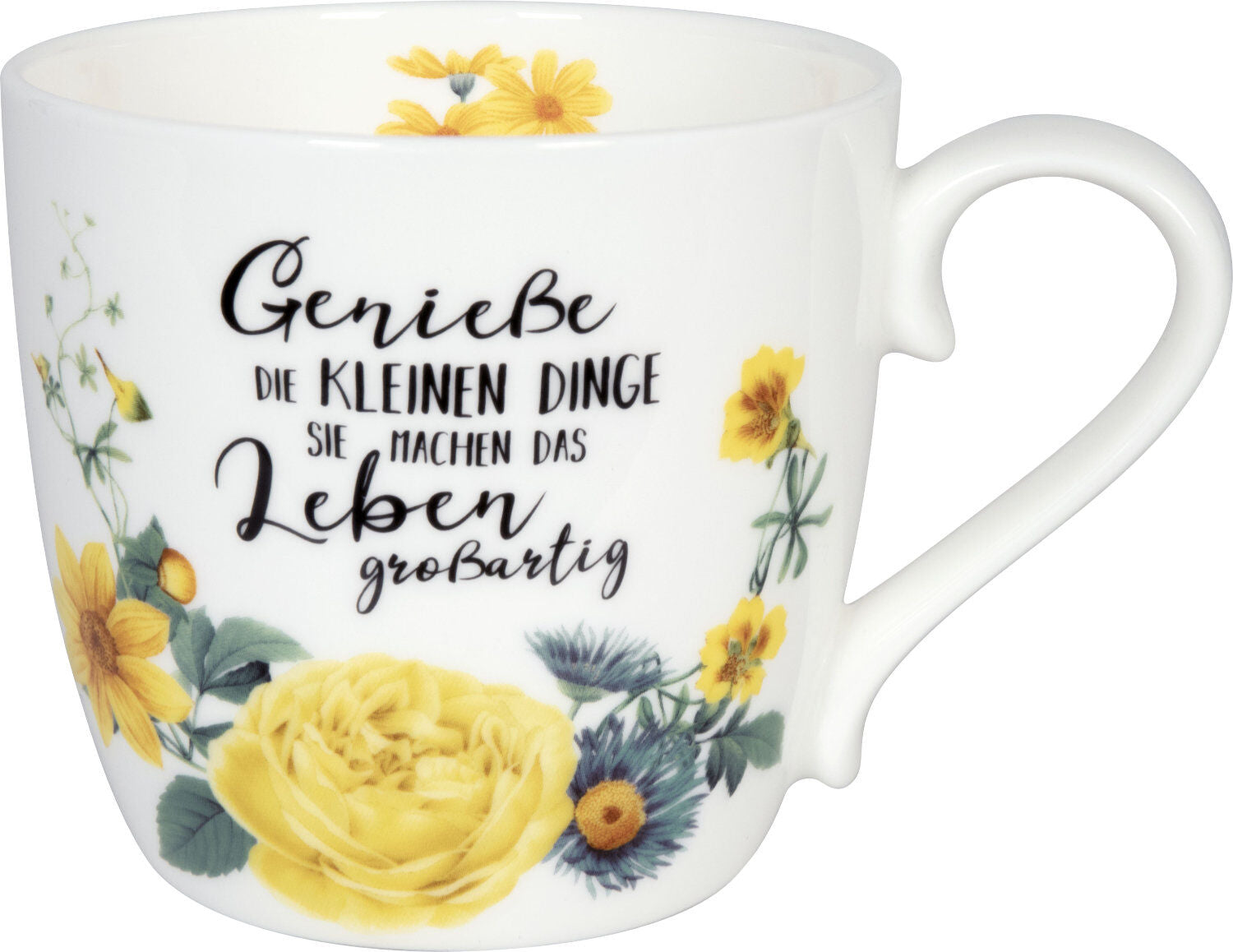 KÖNITZ 1120572636 Becher Gardening - Yellow Flowers 425 ml aus Bone China Porzellan