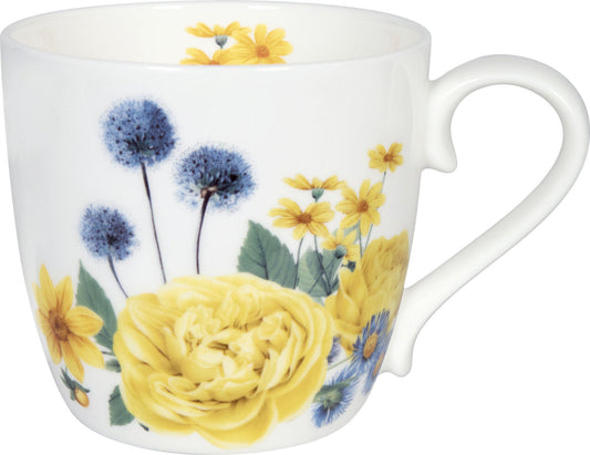 KÖNITZ 1120572670 Becher Gardening - Yellow Roses 425 ml aus Bone China Porzellan