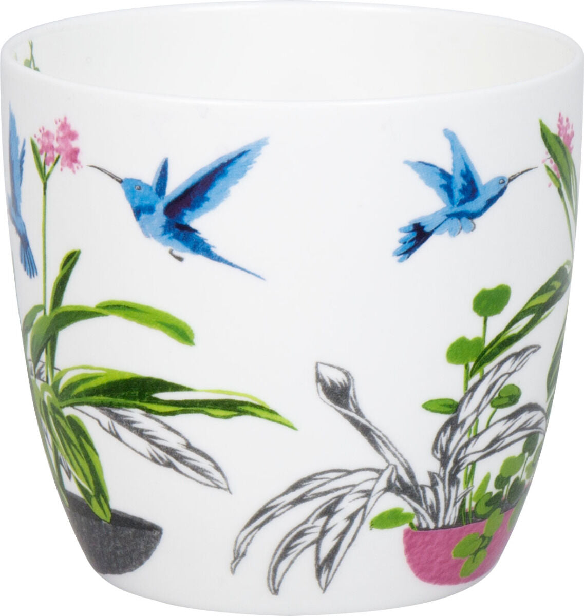 KÖNITZ 115S573021 Becher Urban Jungle - Birds of Paradise 425 ml mit Sieb und Deckel, Bone China Porzellan – Bild 5