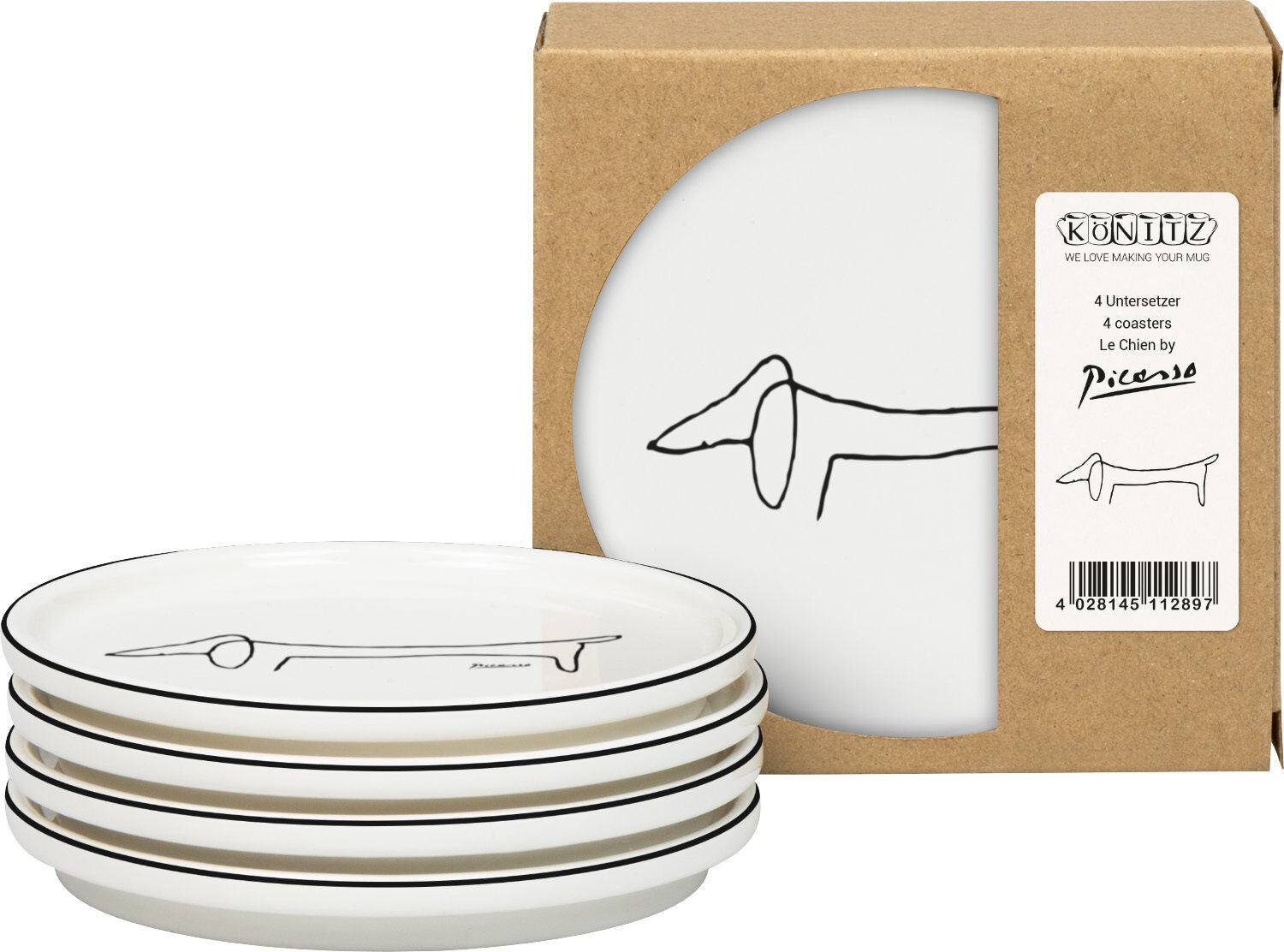 KÖNITZ 1150002770 4er Set Untersetzer im Geschenkkarton - Picasso - Le Chien (Der Hund)
