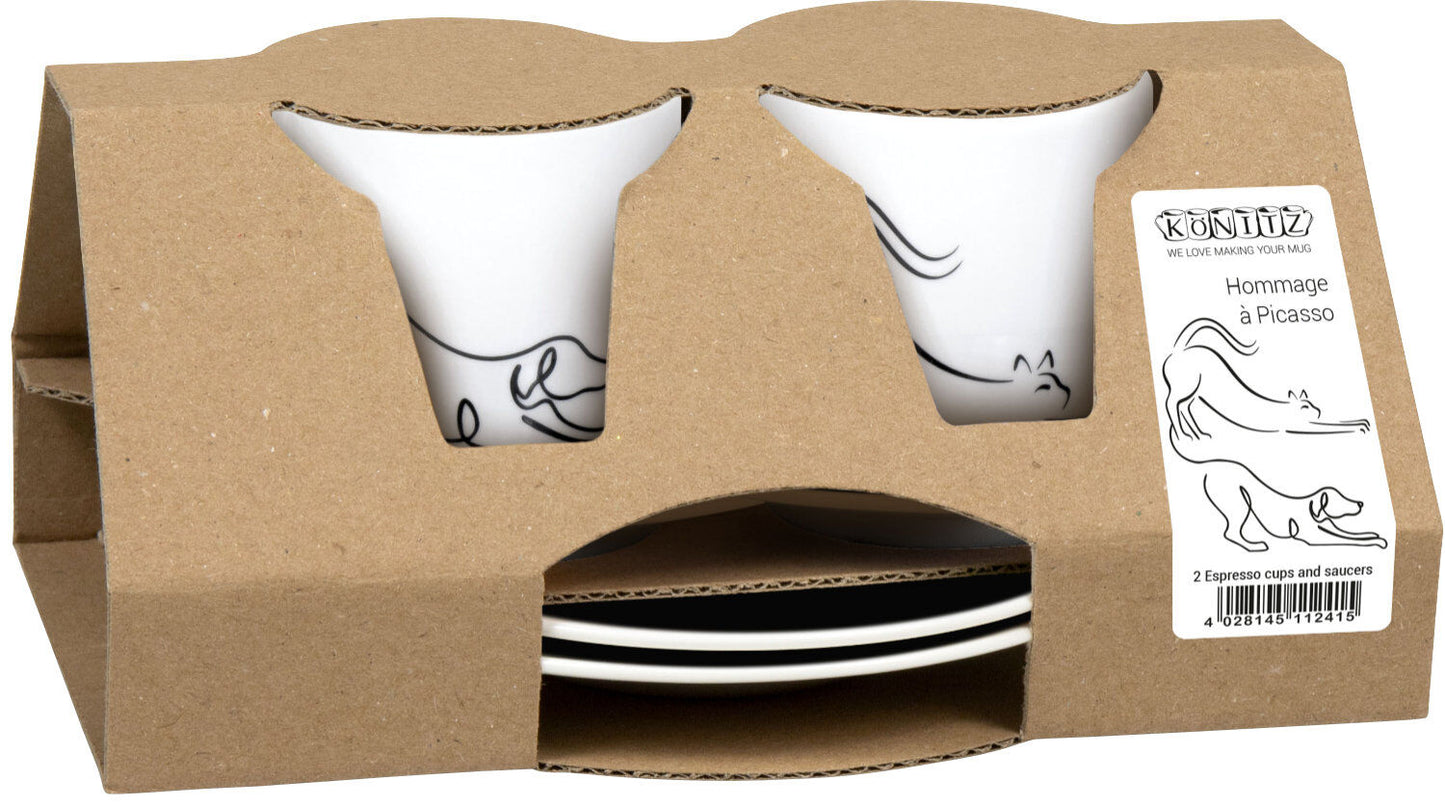 KÖNITZ 1150003017 2er Geschenkset Espressotassen 85 ml - Hommage à Picasso - Chien / Chat (Hund / Katze)