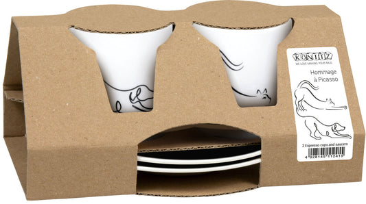 KÖNITZ 1150003017 2er Geschenkset Espressotassen 85 ml - Hommage à Picasso - Chien / Chat (Hund / Katze)