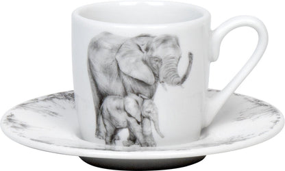 KÖNITZ 1150532761 Espressotasse mit Untertasse Amazing Animals - Elefanten 85 ml aus Bone China Porzellan