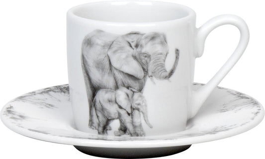 KÖNITZ 1150532761 Espressotasse mit Untertasse Amazing Animals - Elefanten 85 ml aus Bone China Porzellan