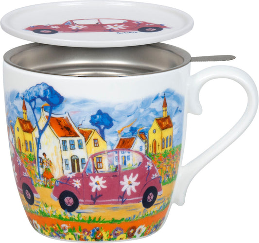 KÖNITZ 1150572993 Becher City Girl by Portchie 425 ml mit Sieb und Deckel, Bone China Porzellan