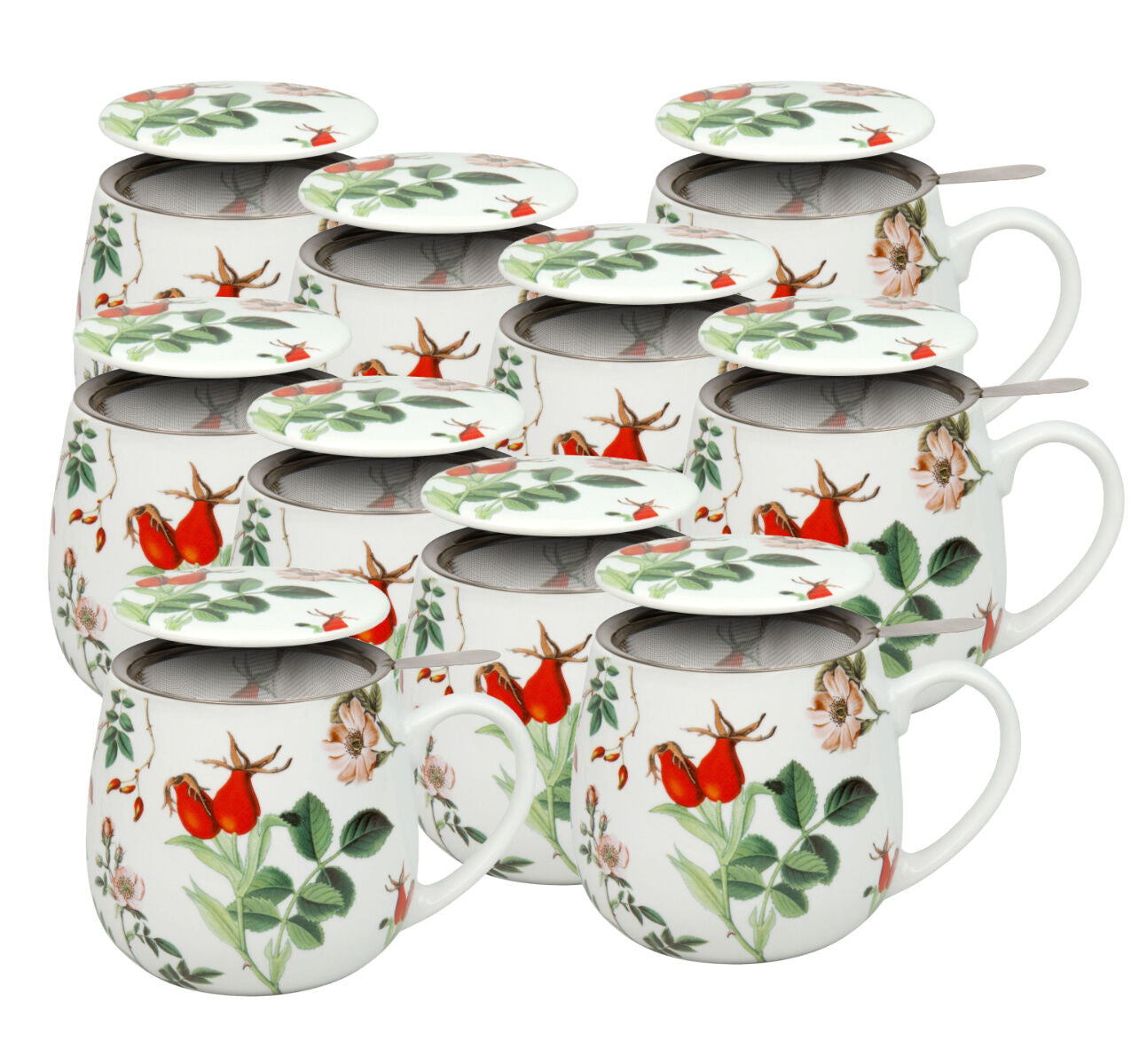 10er SET Könitz Becher mit Sieb und Deckel 420 ml My favourite tea Hagebutte / Teebecher