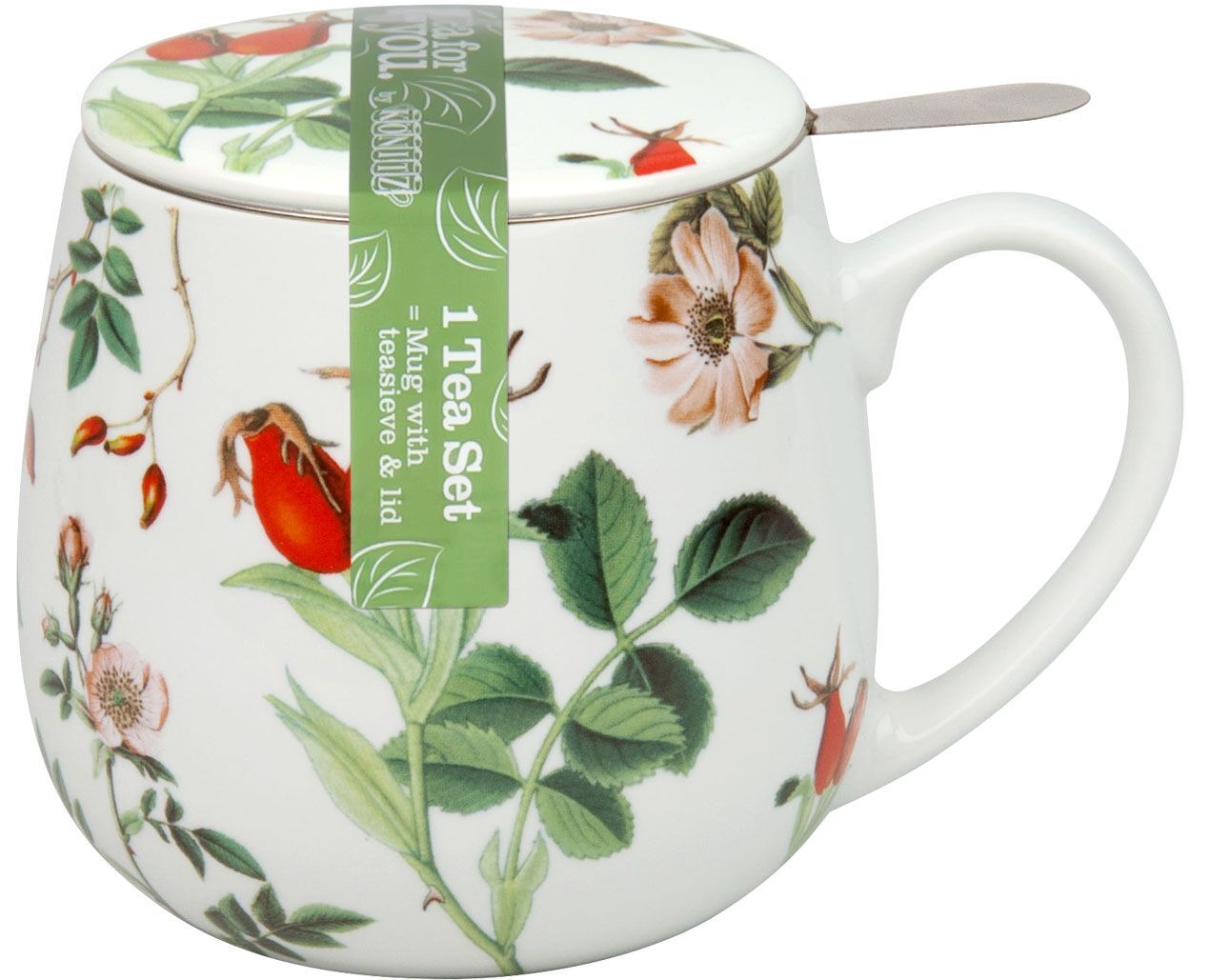 Könitz Becher mit Sieb und Deckel 420 ml My favourite tea Hagebutte / Teebecher – Bild 2