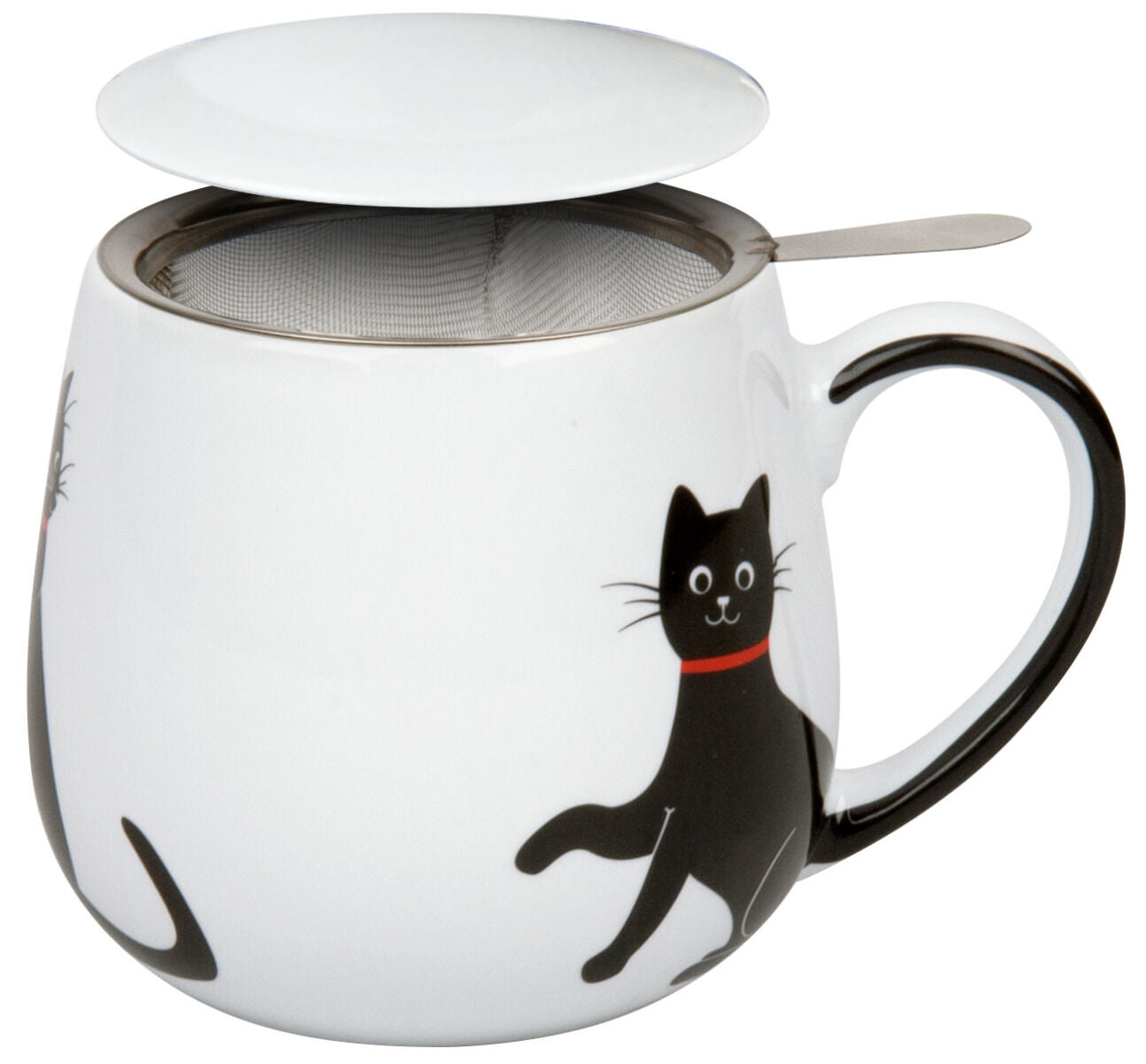 Könitz 1151432260 Becher mit Sieb und Deckel 400 ml My lovely cats - red necklace / Teebecher schwarze Katze