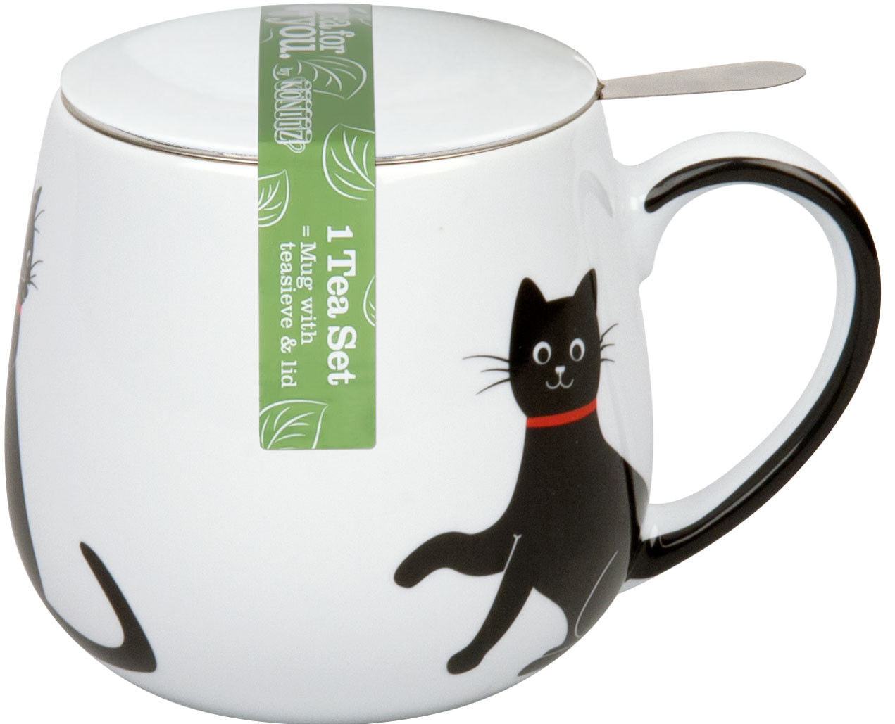 Könitz 1151432260 Becher mit Sieb und Deckel 400 ml My lovely cats - red necklace / Teebecher schwarze Katze – Bild 2