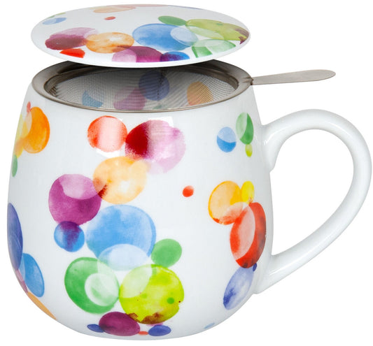 Könitz 1151432263 Becher mit Sieb und Deckel 400 ml - Tea for you Colourful cast - Bubbles / Teebecher bunt