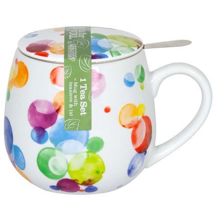 Könitz 1151432263 Becher mit Sieb und Deckel 400 ml - Tea for you Colourful cast - Bubbles / Teebecher bunt – Bild 2