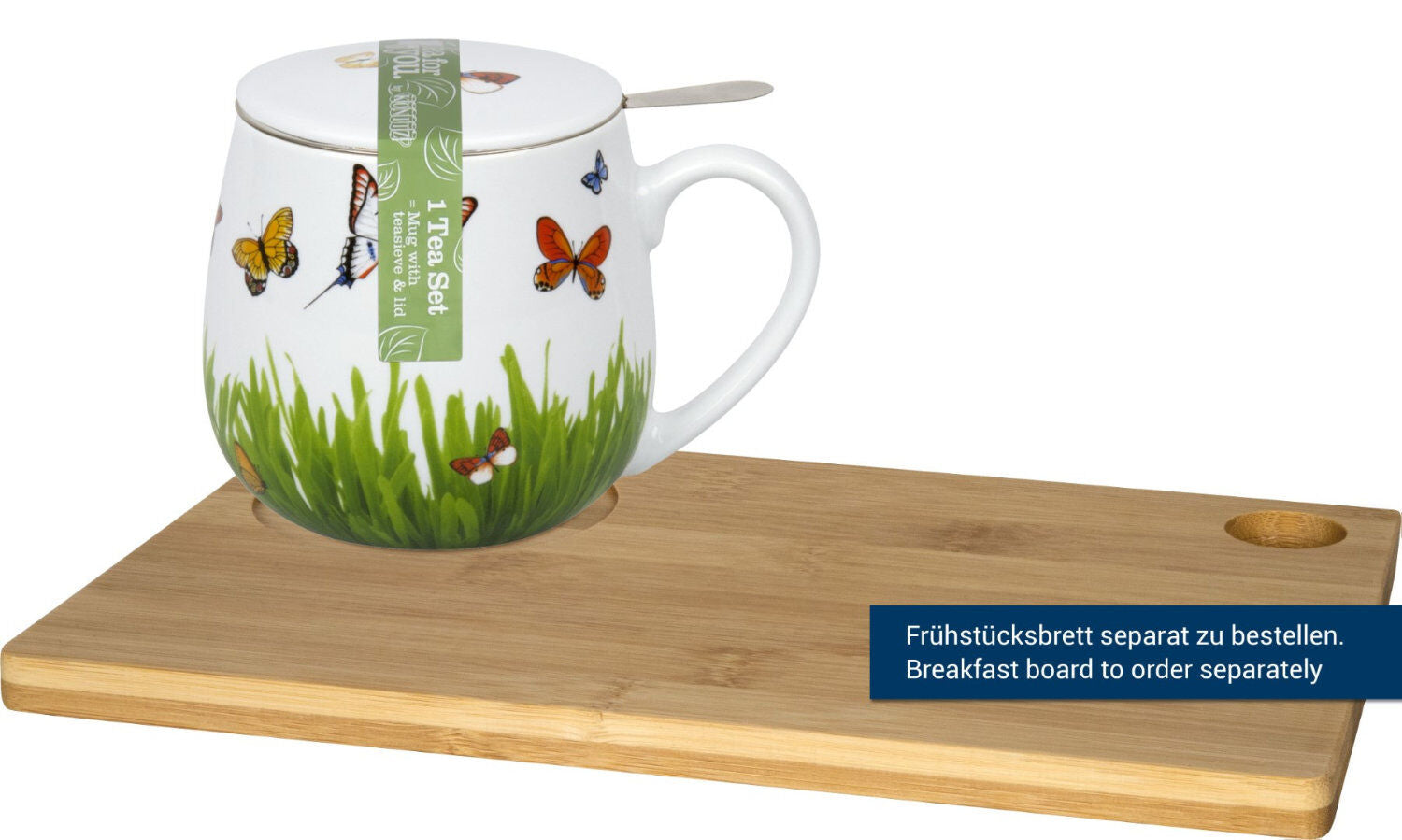 KÖNITZ 1151432277 Becher mit Sieb und Deckel 400 ml - Tea For You - Schmetterlingswiese, Porzellan – Bild 3