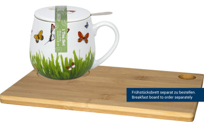 KÖNITZ 1151432277 Becher mit Sieb und Deckel 400 ml - Tea For You - Schmetterlingswiese, Porzellan – Bild 3