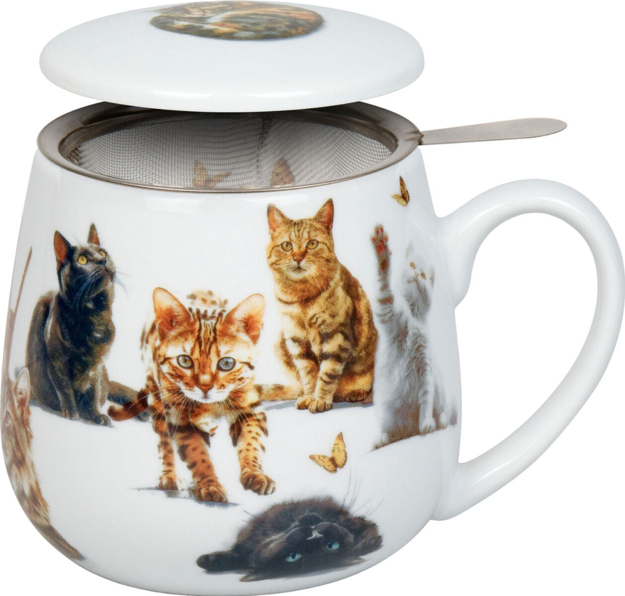 KÖNITZ 1151432933 Becher mit Sieb und Deckel 400 ml - Tea For You - Samtpfoten, Porzellan / Katzen