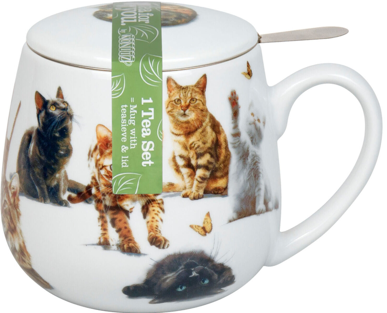 KÖNITZ 1151432933 Becher mit Sieb und Deckel 400 ml - Tea For You - Samtpfoten, Porzellan / Katzen – Bild 3